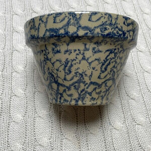 Roseville pottery. Blue spongeware. Blue/tan. 6” diameter. bowl. 4” high.